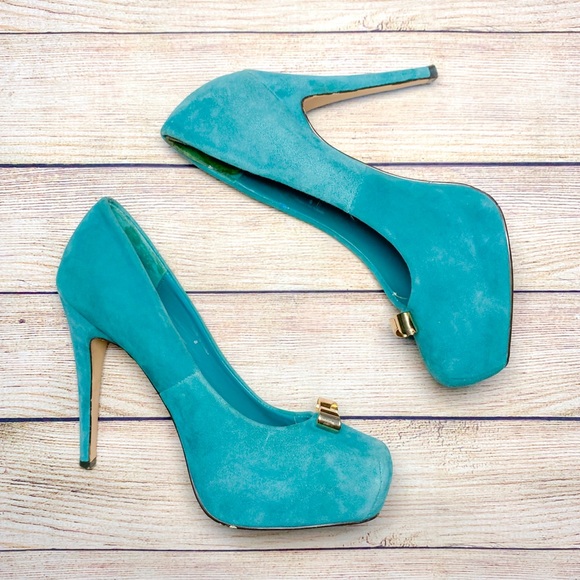 Dolce Vita Shoes - Dolce Vita Teal Suede DV ‘Bunny’ Pumps | Gold Bow